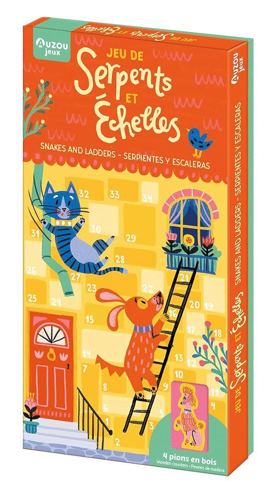 SERPIENTES Y ESCALERAS.JUEGO DE MADERA. MULTILINGUE